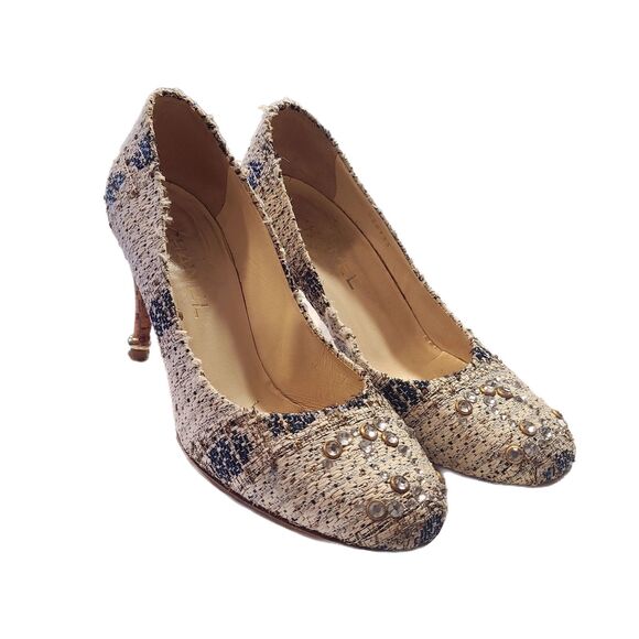 Chanel [Authentic] Metallic Tweed Rhinestone CC Closed Toe 3" Heels Size 6.5 - 7 - Picture 13 of 13